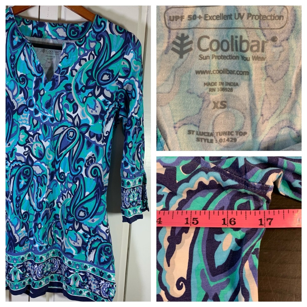 Coolibar St Lucia Tunic Top UPF 50+ Sun Protection XS Paisley Print Beach Cruise